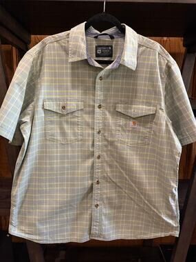 Carhartt 2XL Relaxed Fit Rugged Flex Stretch Plaid Short Sleeve Button Down